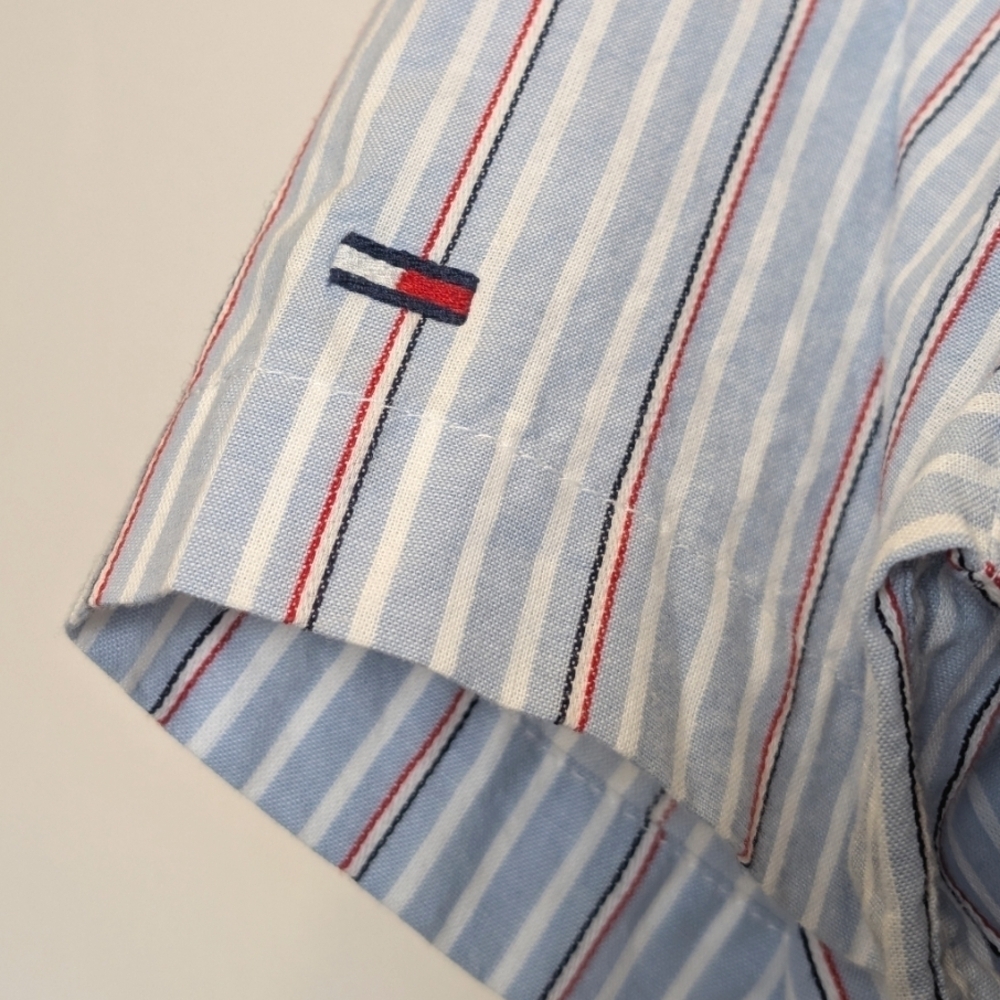 Tommy Jeans Red White Blue Striped Button Down Baseball Shirt Size Medium - Picture 5 of 7